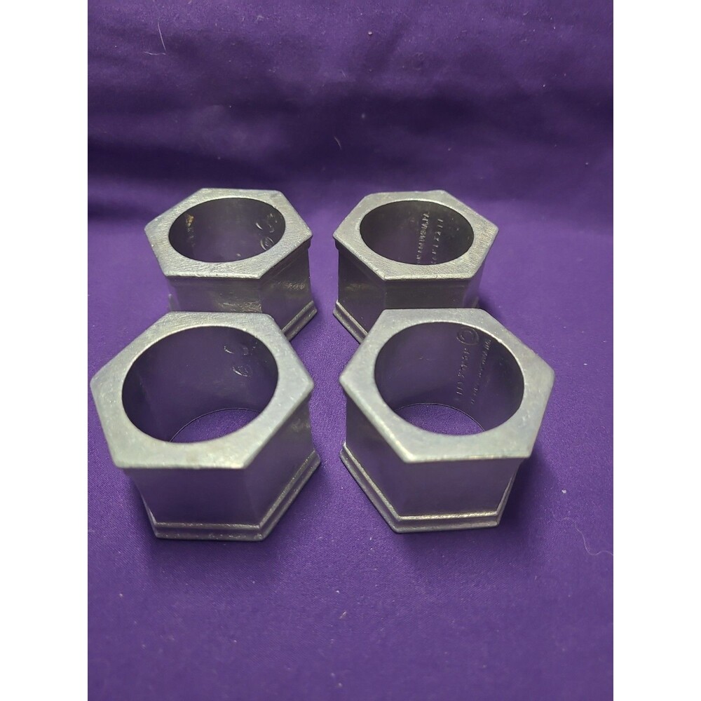 Vintage Wilton Armetale Columbia Pewter Hexagon Napkin Rings Set of 4 USA 1972